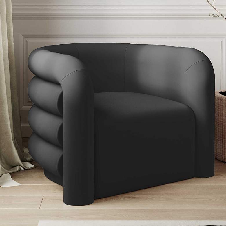 Image 2 TOV Curves 36 1/4" Black Velvet Channel-Tufted Modern Lounge Chair