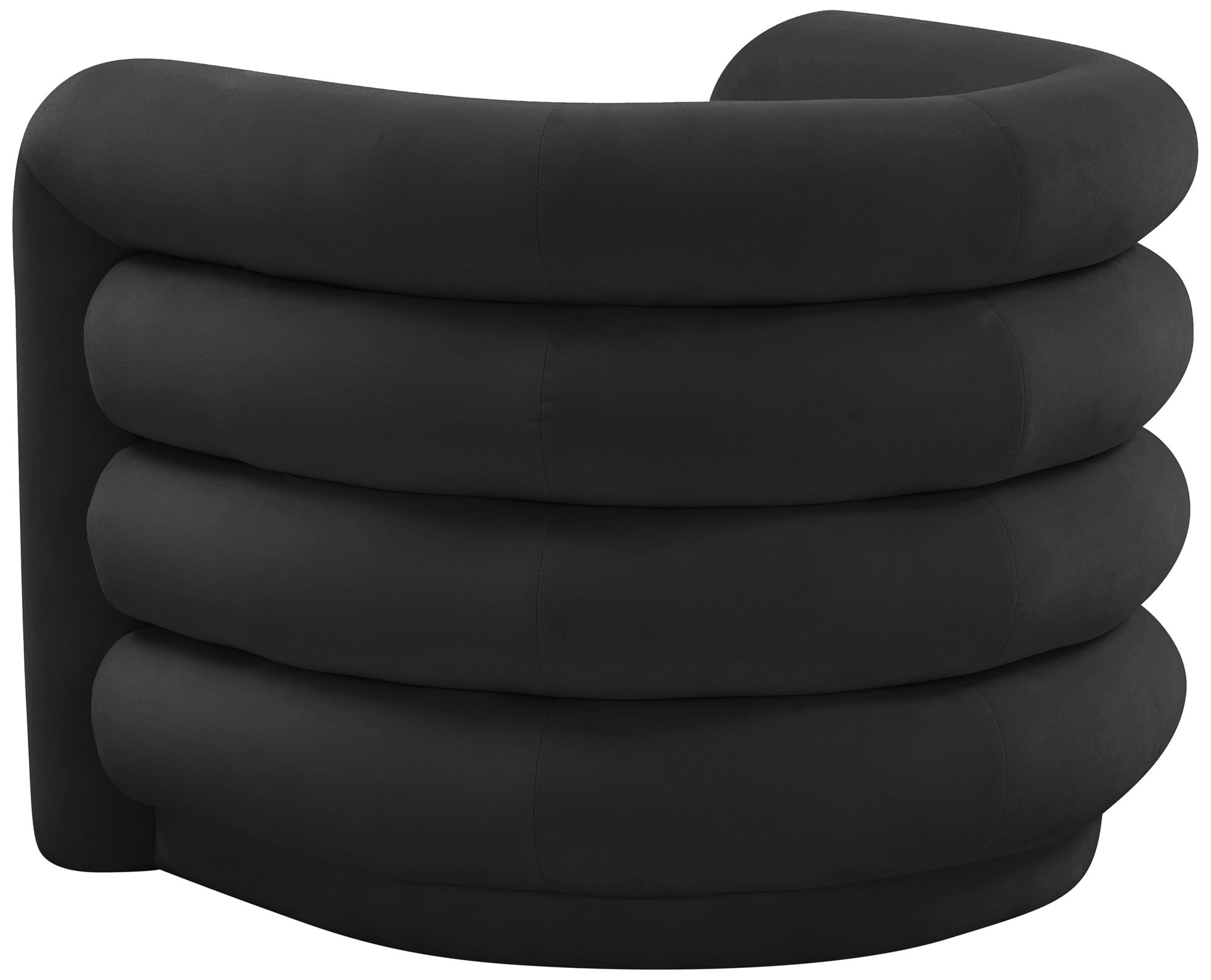 TOV Curves 36 1/4" Black Velvet Channel-Tufted Modern Lounge Chair in scene