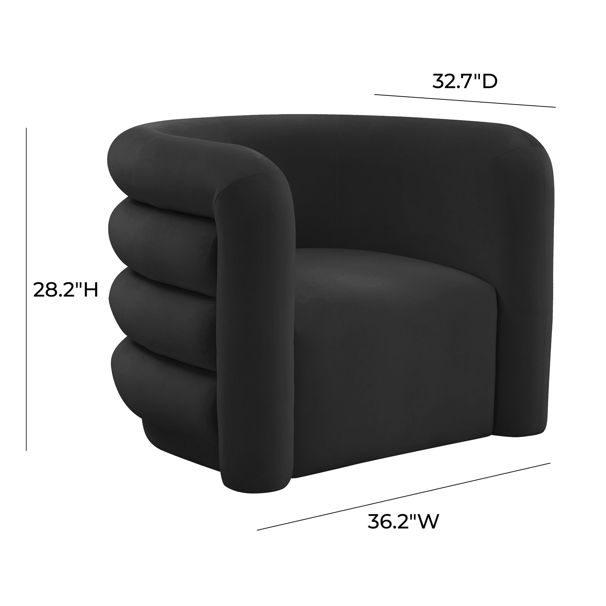 TOV Curves 36 1/4" Black Velvet Channel-Tufted Modern Lounge Chair in scene