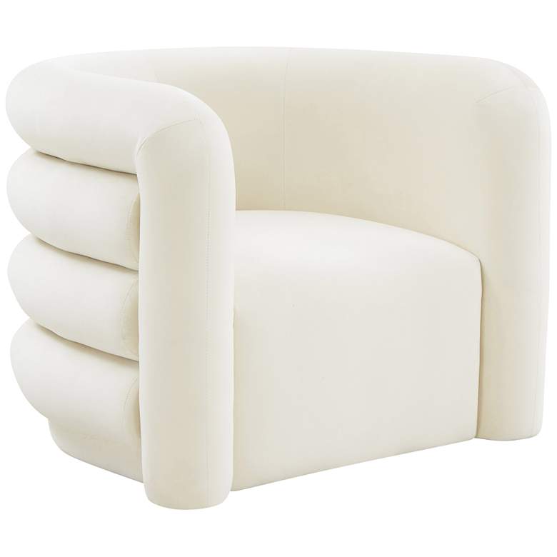 Image 3 TOV Curves 36 1/4" Wide Cream Velvet Channel-Tufted Lounge Chair