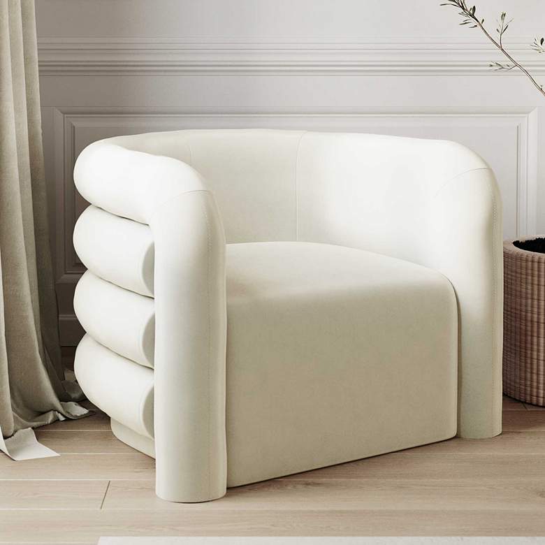 Image 2 TOV Curves 36 1/4" Wide Cream Velvet Channel-Tufted Lounge Chair