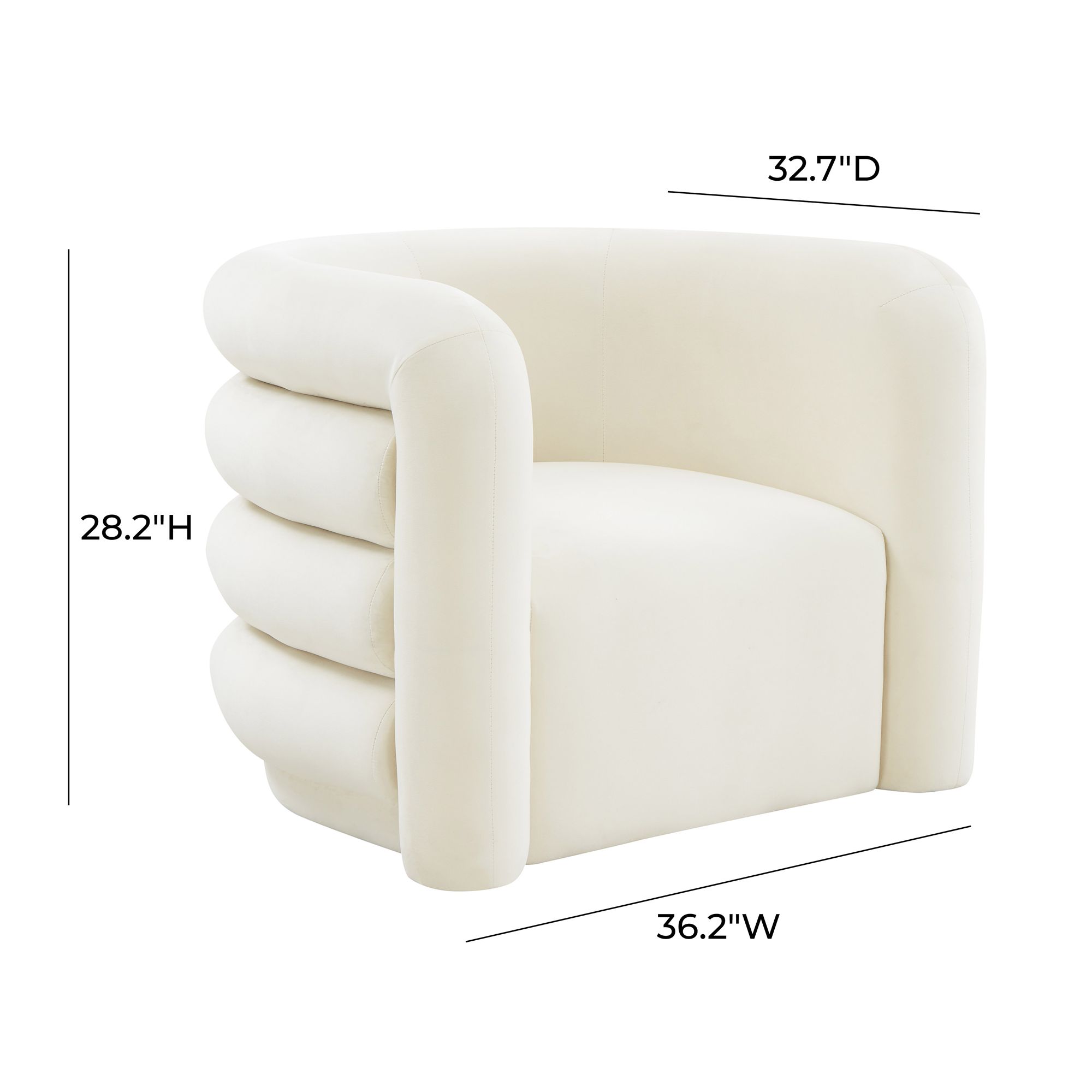 TOV Curves 36 1/4" Wide Cream Velvet Channel-Tufted Lounge Chair in scene