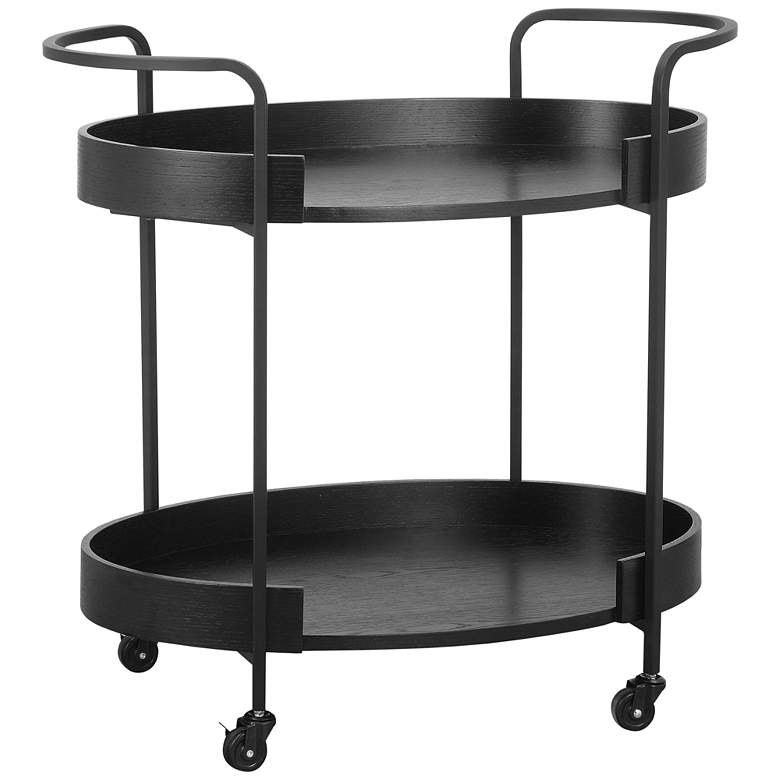 Image 2 TOV Cyril 34 1/4" Wide Black Oak Rolling Bar Cart