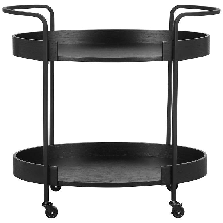 Image 5 TOV Cyril 34 1/4" Wide Black Oak Rolling Bar Cart more views