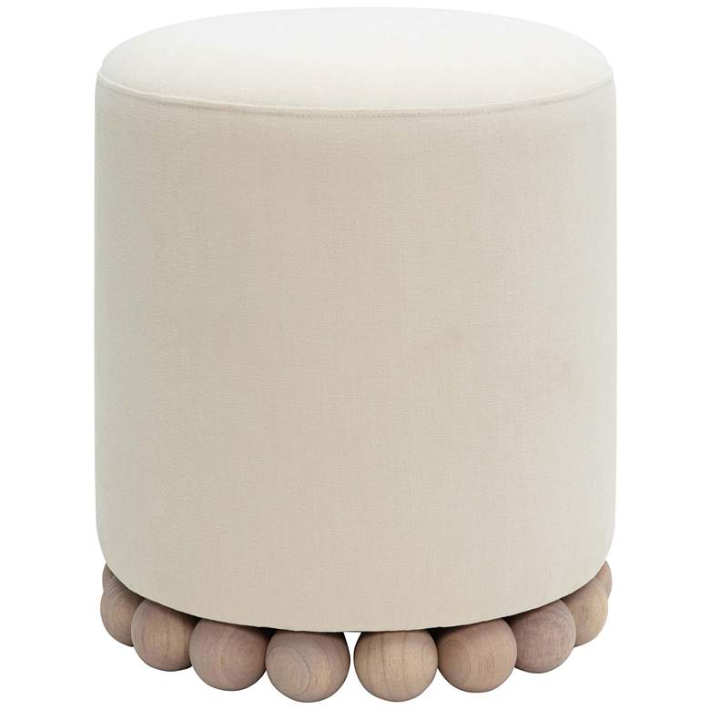 Image 3 TOV Dex 15 3/4" Wide Cream Upcycled Fabric Modern Round Ottoman