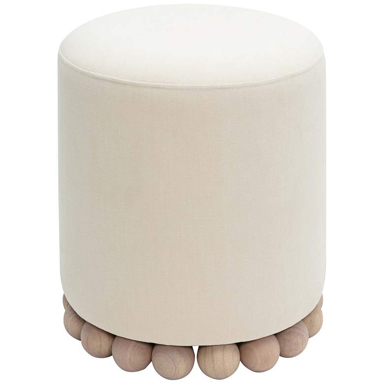 Image 6 TOV Dex 15 3/4" Wide Cream Upcycled Fabric Modern Round Ottoman more views