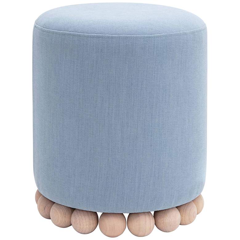Image 3 TOV Dex 15 3/4" Wide Faded Blue Upcycled Fabric Round Ottoman