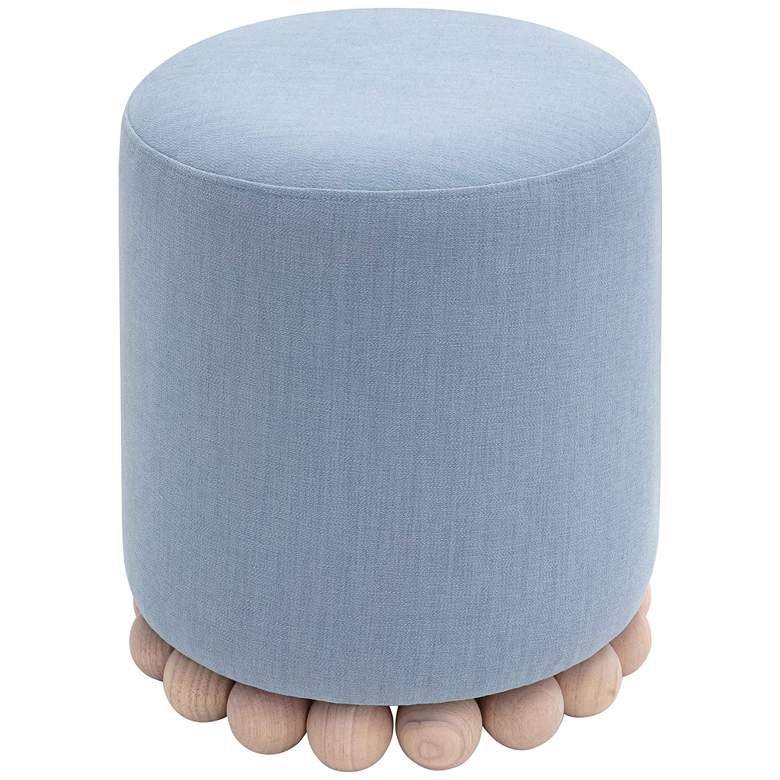 Image 6 TOV Dex 15 3/4" Wide Faded Blue Upcycled Fabric Round Ottoman more views