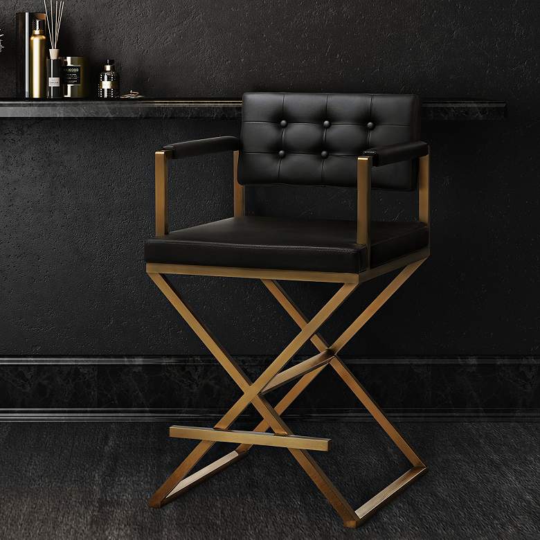 Image 1 TOV Director 30" Modern Black Vegan Leather Chair Bar Stool