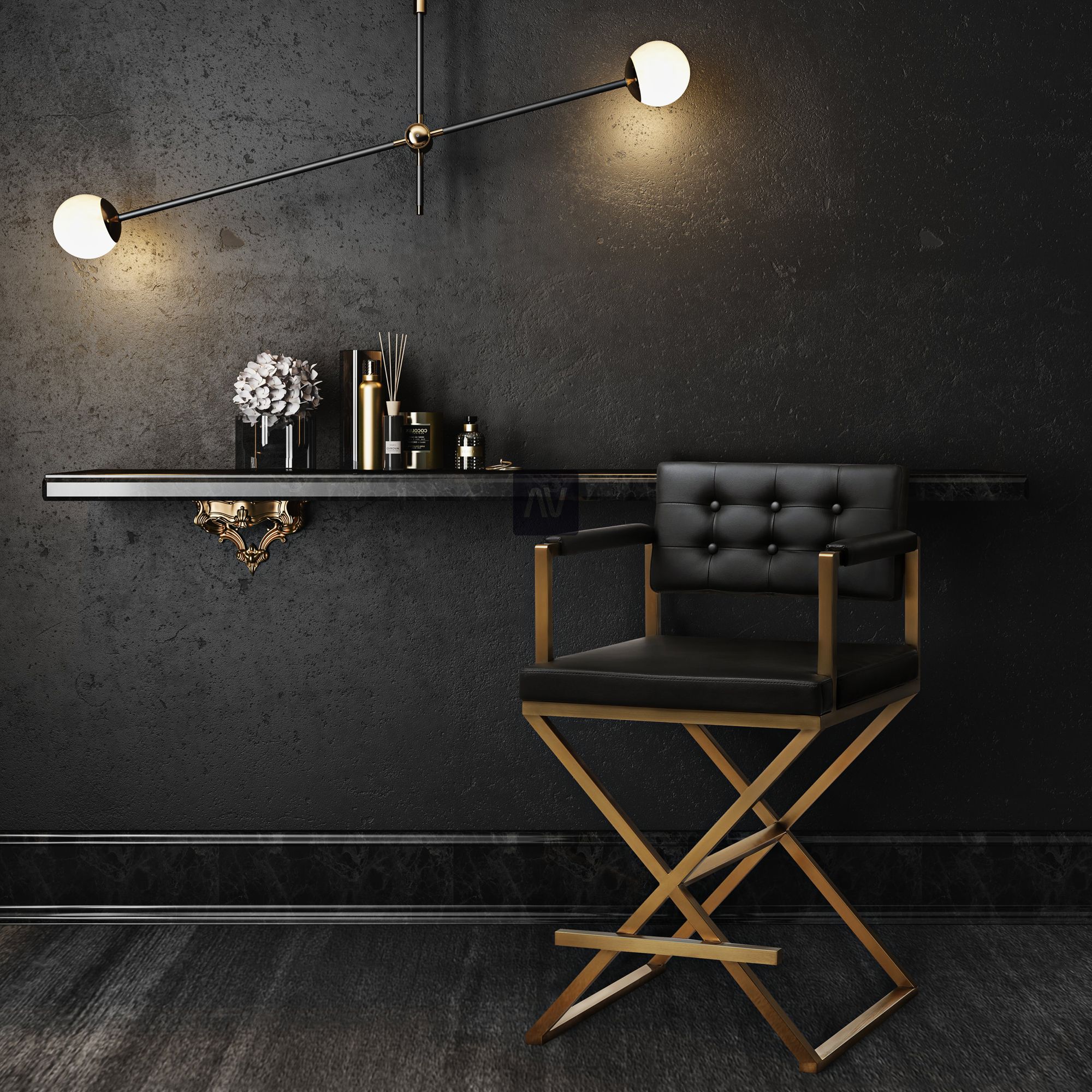 TOV Director 30" Modern Black Vegan Leather Chair Bar Stool