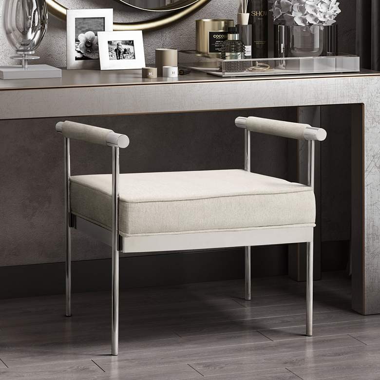 Image 1 TOV Diva 25 1/4" Wide Cream Velvet Bench with Arms