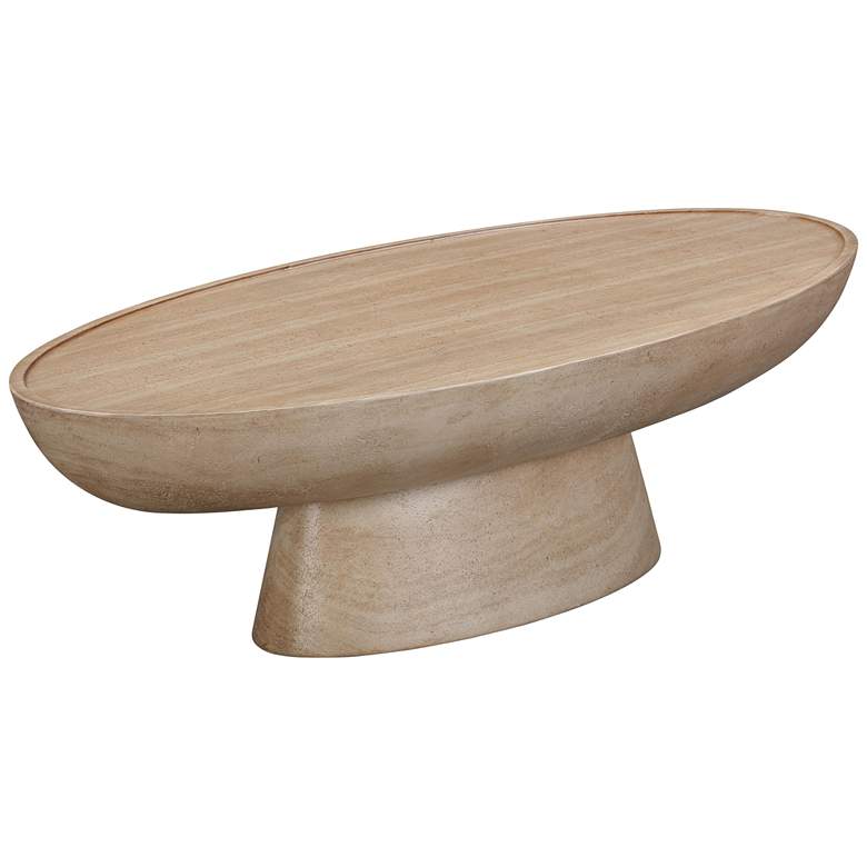 Image 2 TOV Eclipse 47 1/4" Wide Faux Travertine Indoor-Outdoor Coffee Table