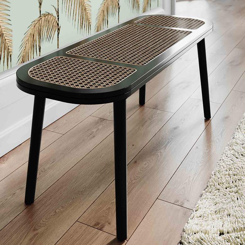 Image 2 TOV Emilia 50" Wide Modern Black and Brown Cane Seat Bench