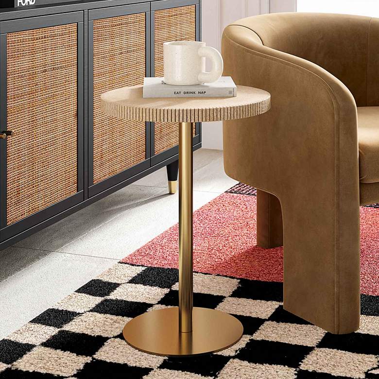 Image 1 TOV Fiona 16" Wide Modern Gold and Natural Marble Drink Side Table