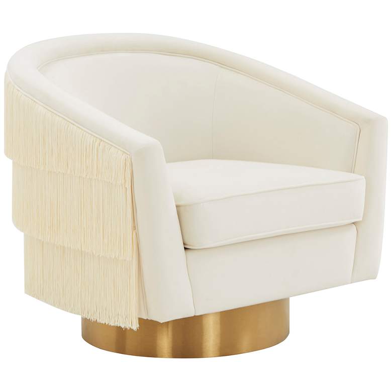 Image 1 TOV Flapper 31 3/4" White Cream Velvet Fabric Modern Swivel Armchair