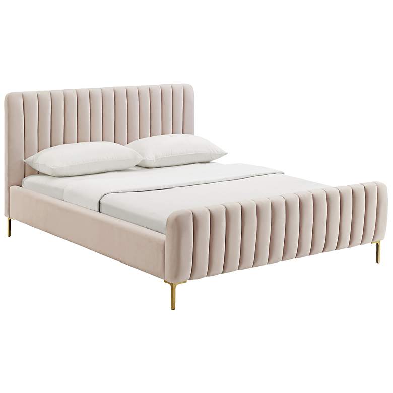 Image 2 TOV Furniture Angela 65 3/4" Wide Blush Velvet Fabric Tufted Queen Bed