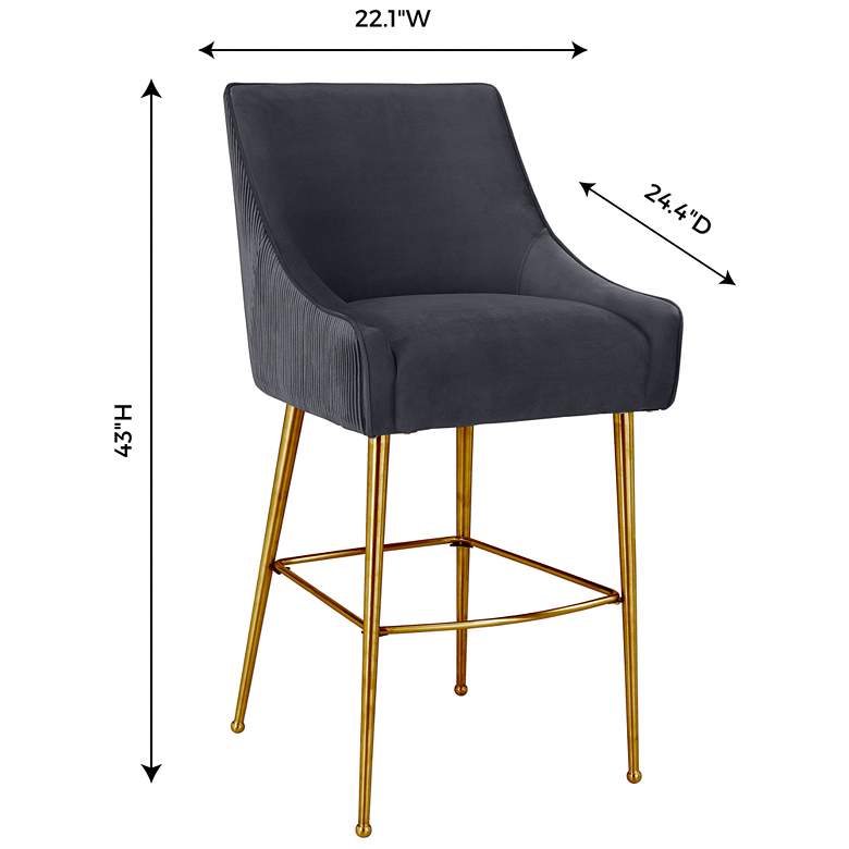 Image 5 TOV Furniture Beatrix 22" Wide Modern Gray Velvet Bar Stool more views
