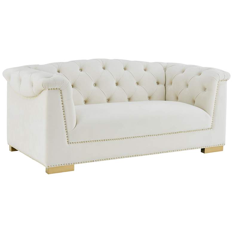 Image 2 TOV Furniture Farah 68 1/2" Wide Modern Cream Velvet Tufted Loveseat