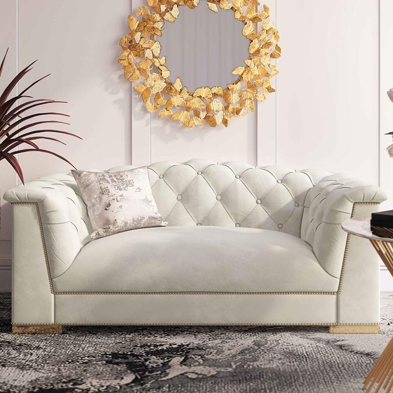 Image 1 TOV Furniture Farah 68 1/2" Wide Modern Cream Velvet Tufted Loveseat