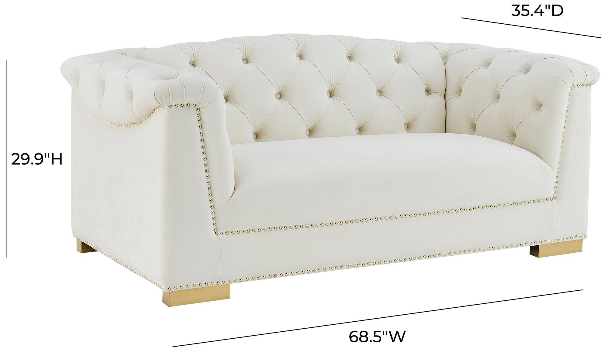 TOV Furniture Farah 68 1/2" Wide Modern Cream Velvet Tufted Loveseat