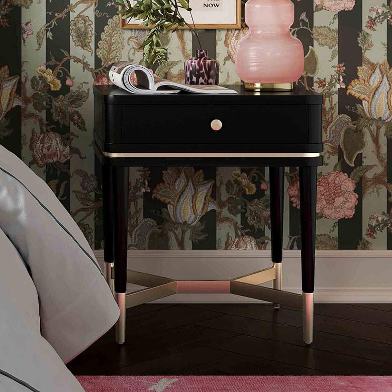 Image 1 TOV Furniture Julieta 19" Wide Black Wood 1-Drawer Nightstand