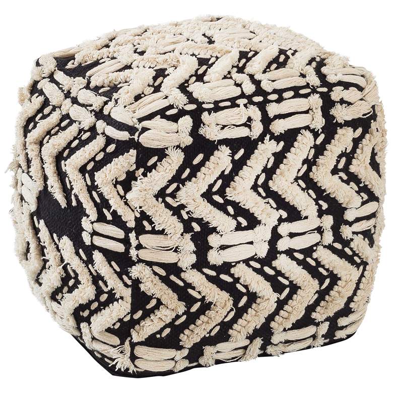 Image 1 TOV Furniture Mariel 18" Wide Black and Natural Cotton Pouf Ottoman