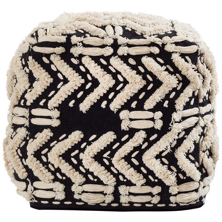 Image 3 TOV Furniture Mariel 18" Wide Black and Natural Cotton Pouf Ottoman more views