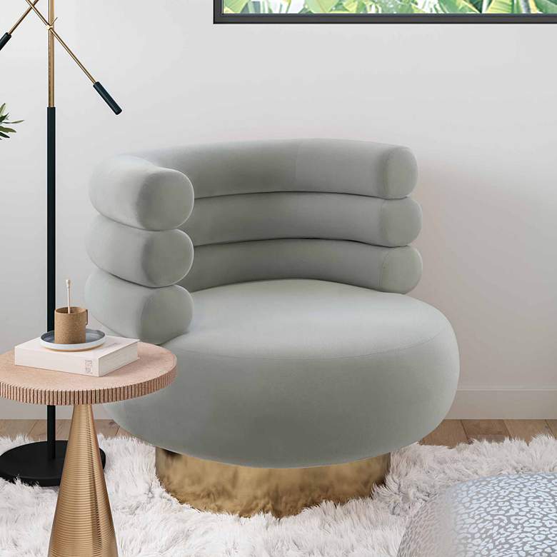 Image 1 TOV Furniture Naomi 32" Luxe Gray Velvet Modern Swivel Chair