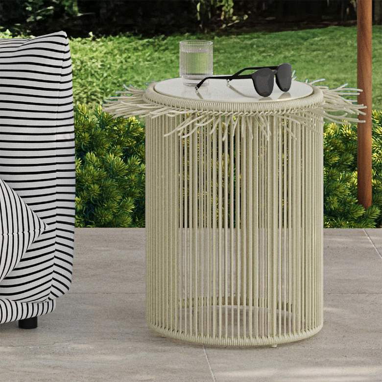 Image 1 TOV Furniture Rafa 15" Wide Cream Outdoor Round Side Table