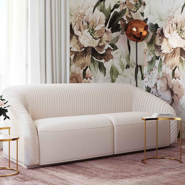 Image 1 TOV Furniture Yara 90 1/2" Wide Modern Pleated Beige Velvet Sofa