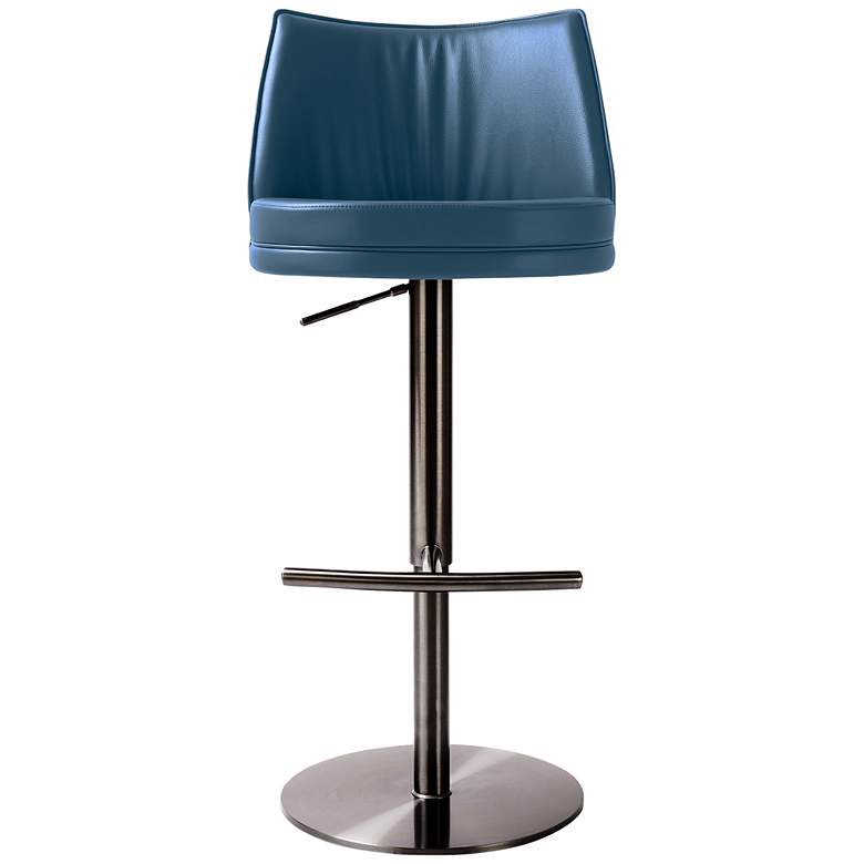 Image 3 TOV Gala Adjustable Height Blue Vegan Leather Modern Swivel Bar Stool more views