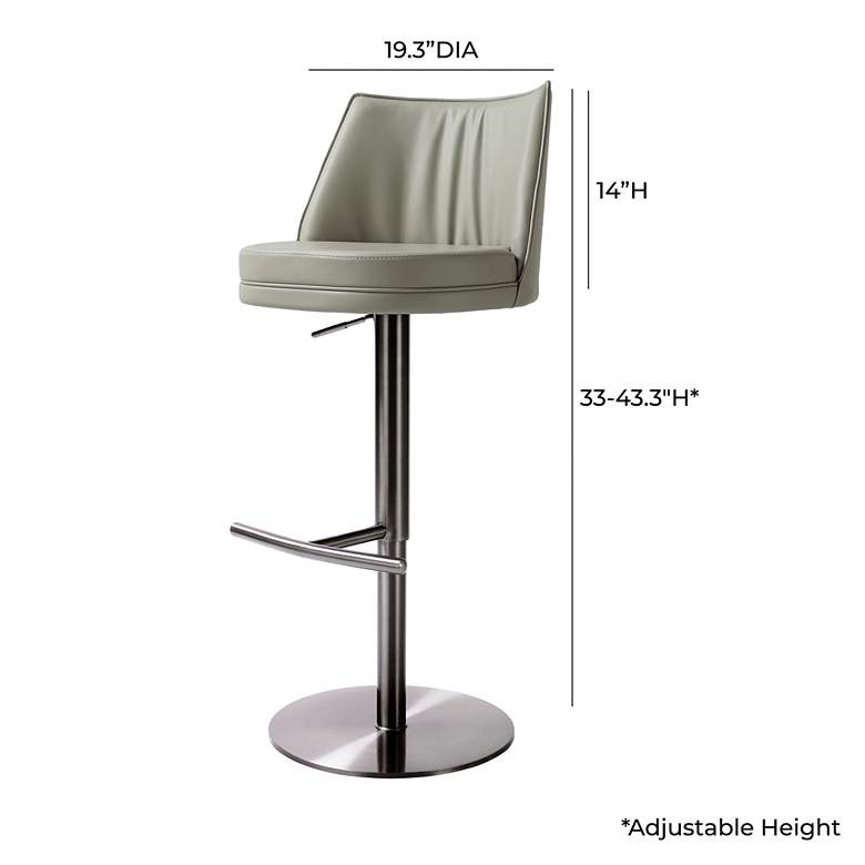 Image 5 TOV Gala Adjustable Height Light Gray Vegan Leather Swivel Bar Stool more views