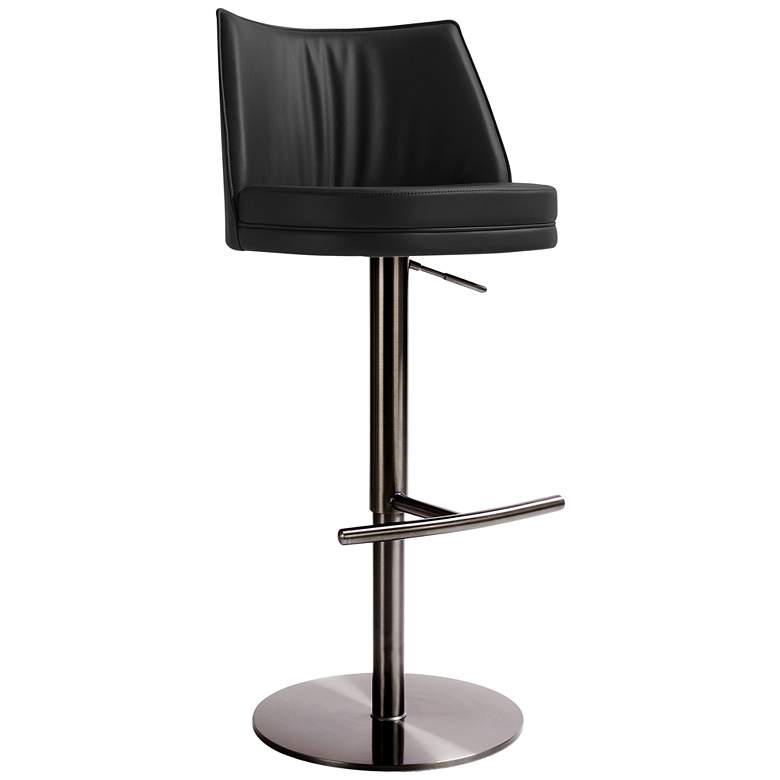 Image 1 TOV Gala Adjustable Height Modern Black Vegan Leather Swivel Bar Stool