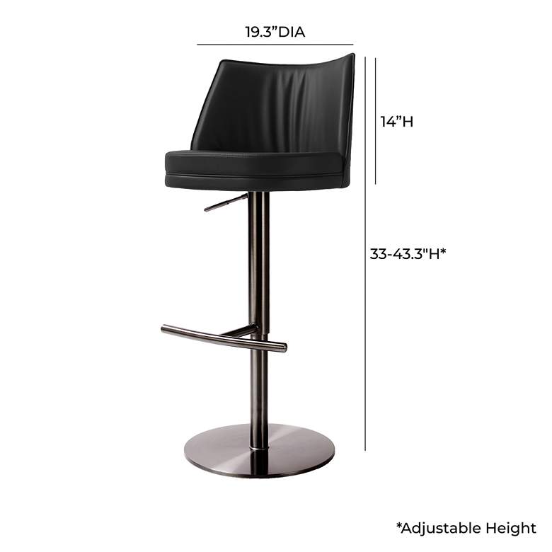 Image 5 TOV Gala Adjustable Height Modern Black Vegan Leather Swivel Bar Stool more views