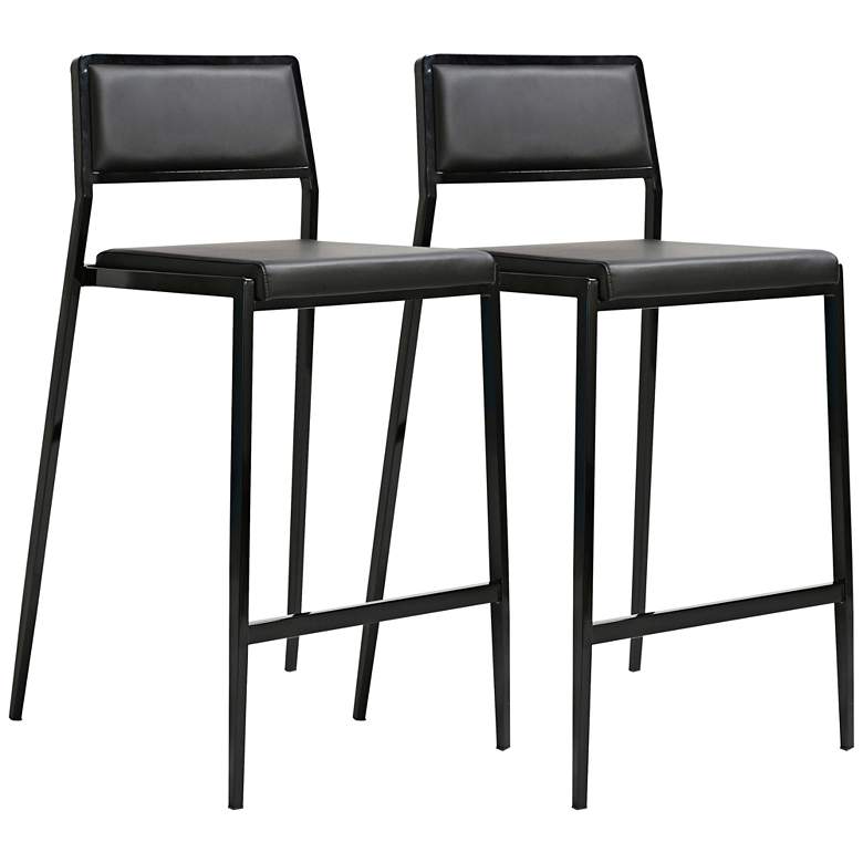 Image 1 TOV Gale 19" Wide Modern Black Vegan Leather Counter Stools Set of 2