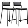 1_TOV Gale 19" Wide Modern Black Vegan Leather Counter Stools Set of 2