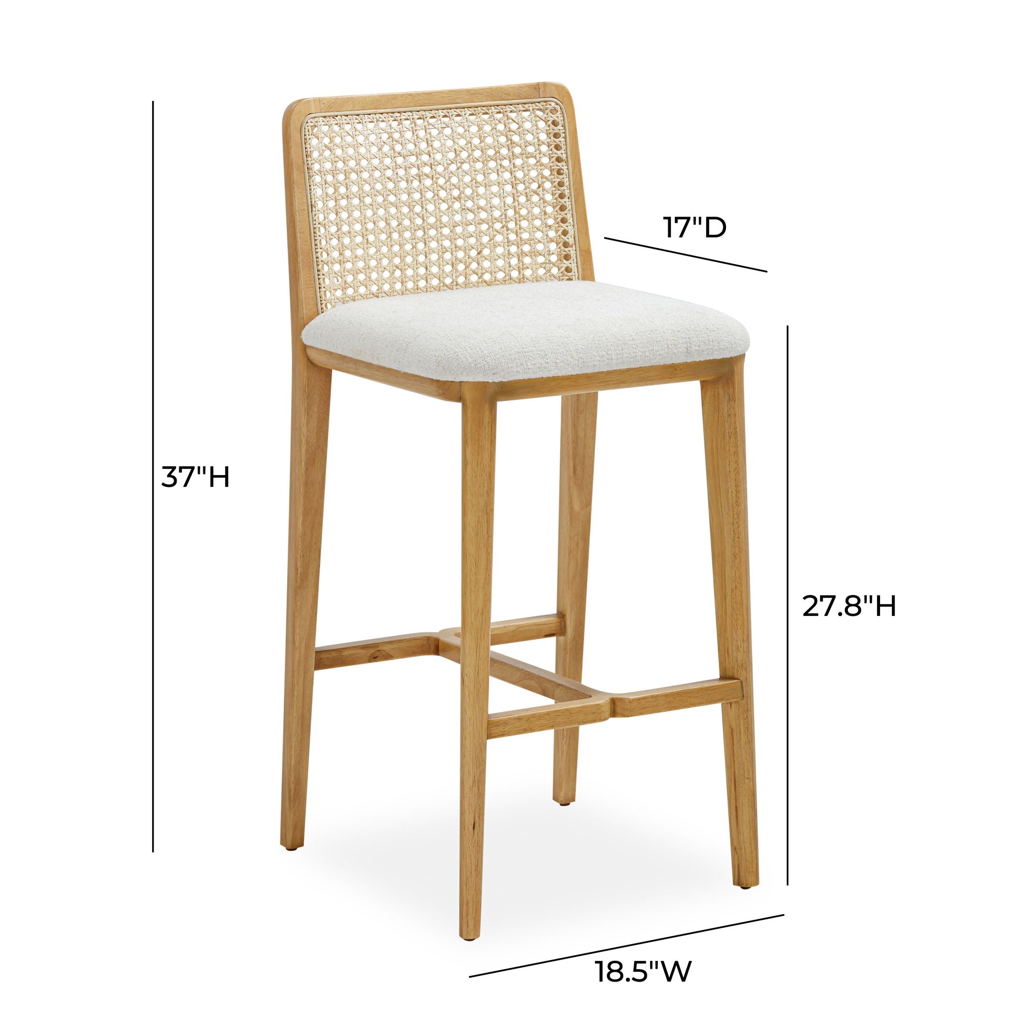 Image 6 TOV Gerri 27 3/4" Modern Cream Tweed and Natural Rattan Counter Stool more views