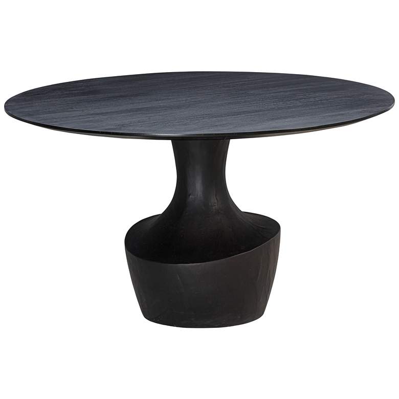 Image 2 TOV Gevra 54" Wide Black Wood Faux Plaster Round Modern Dinning Table