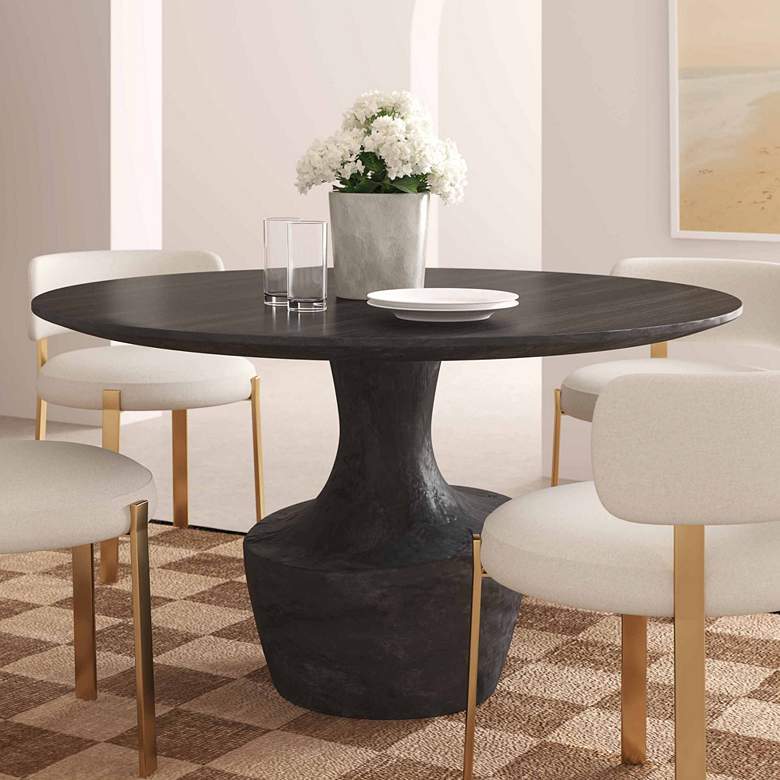 Image 1 TOV Gevra 54" Wide Black Wood Faux Plaster Round Modern Dinning Table
