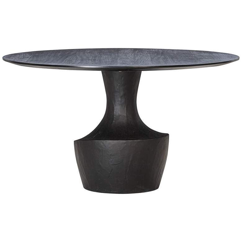 Image 6 TOV Gevra 54" Wide Black Wood Faux Plaster Round Modern Dinning Table more views