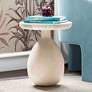 1_TOV Gina 15 3/4" Wide Modern Cream Travertine Marble Side Table