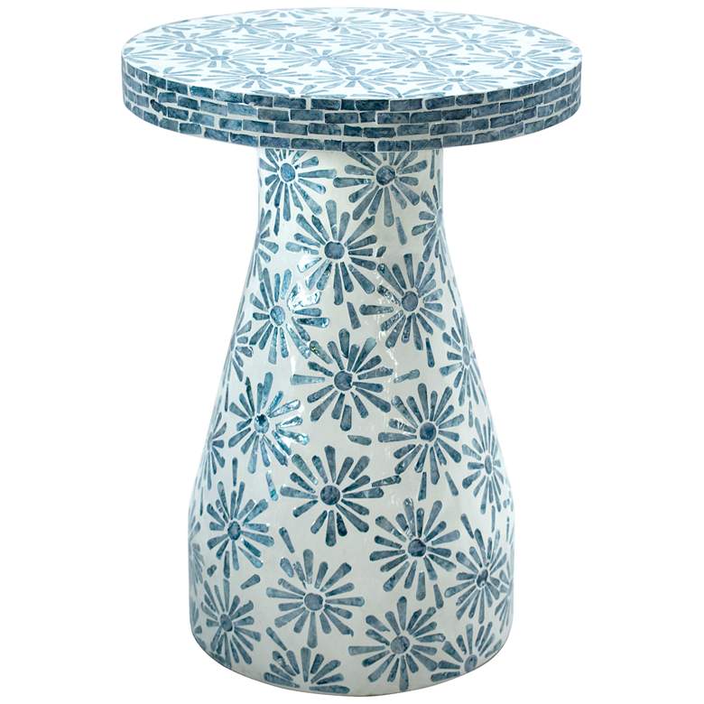 Image 2 TOV Halio 18" Wide Blue Floral Shell Side Table