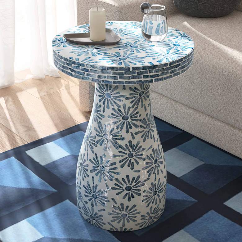 Image 1 TOV Halio 18" Wide Blue Floral Shell Side Table