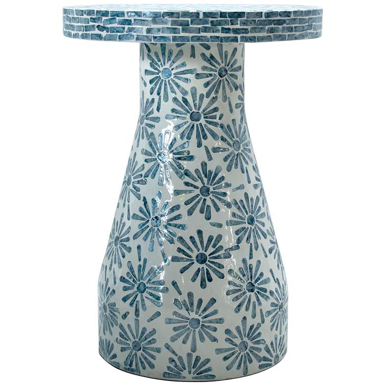 Image 4 TOV Halio 18" Wide Blue Floral Shell Side Table more views