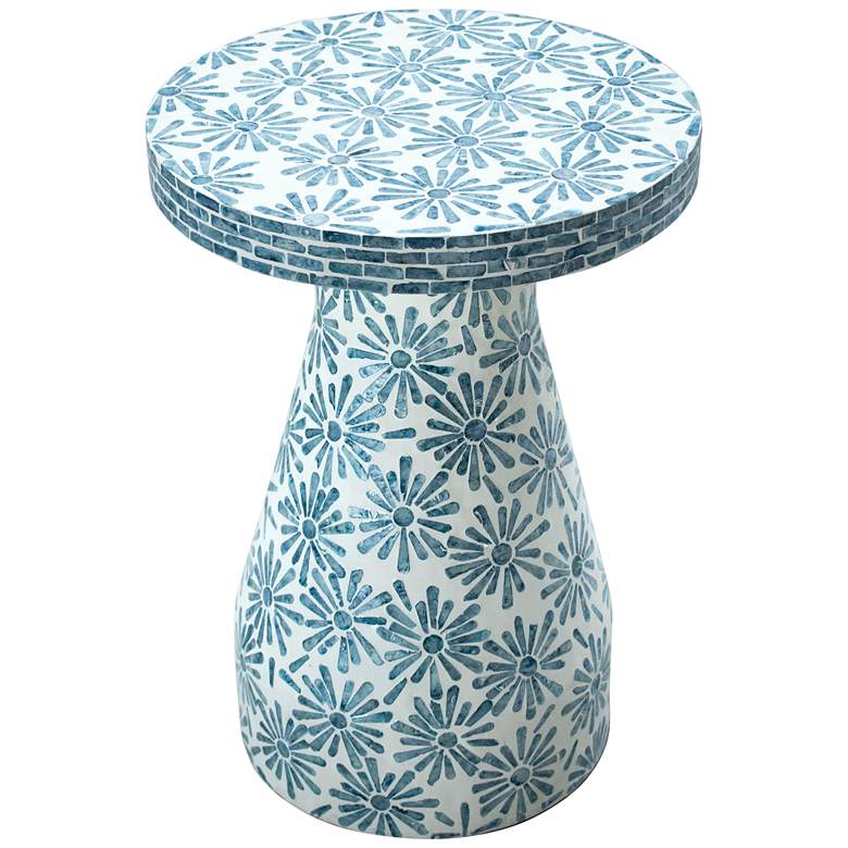 Image 5 TOV Halio 18" Wide Blue Floral Shell Side Table more views