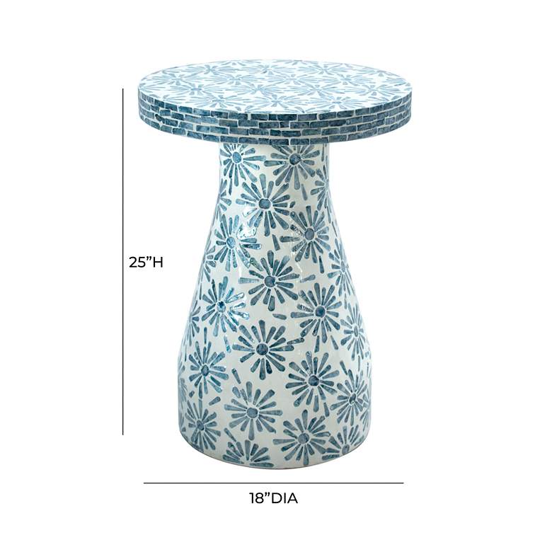 Image 6 TOV Halio 18" Wide Blue Floral Shell Side Table more views