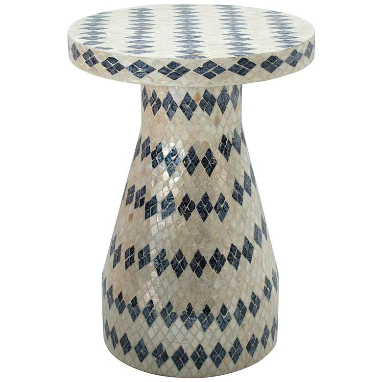 Image 2 TOV Halio 18" Wide Cream Blue Checkered Shell Side Table