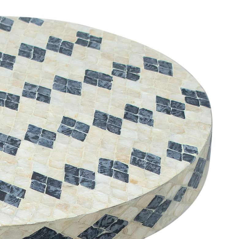 Image 3 TOV Halio 18" Wide Cream Blue Checkered Shell Side Table more views