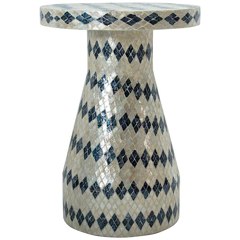 Image 4 TOV Halio 18" Wide Cream Blue Checkered Shell Side Table more views