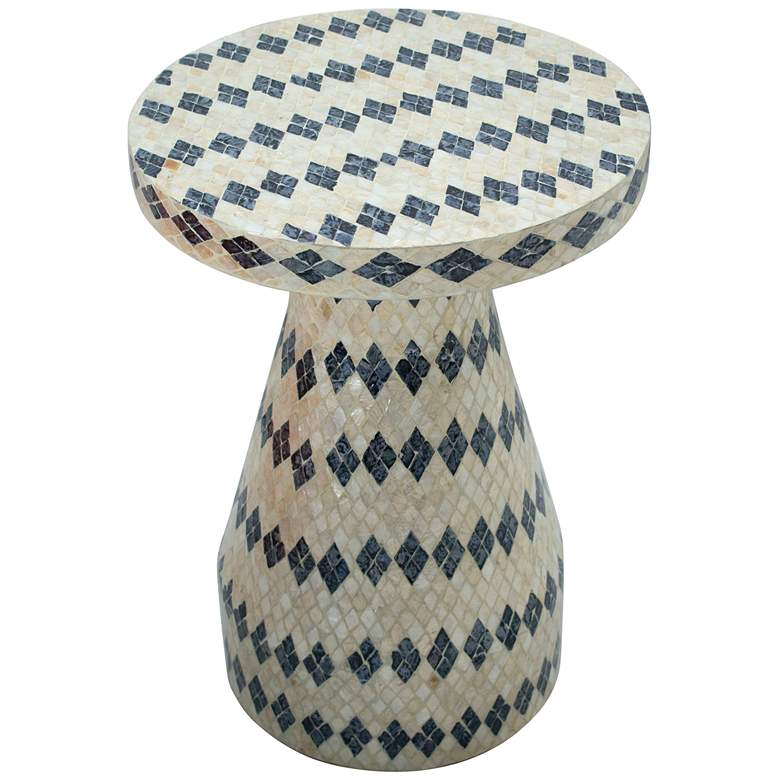 Image 5 TOV Halio 18" Wide Cream Blue Checkered Shell Side Table more views